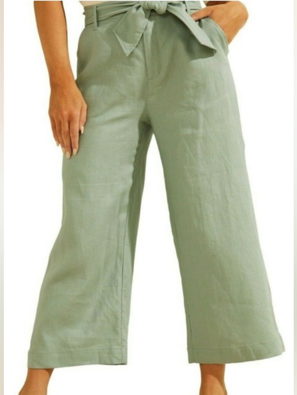 GUESS Tessa High-Rise Linen Culotte Pants in Fade to Jade